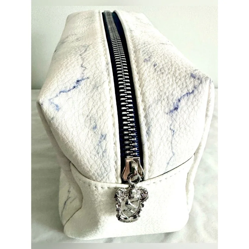 Harry Potter Ravenclaw Cosmetic Bag White Marble Print 8” x 4” x 4.5” Zip Pouch